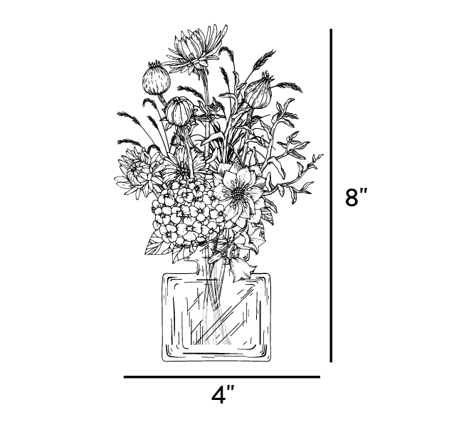 line drawing of small flower arrangement 6 x 8 inches
